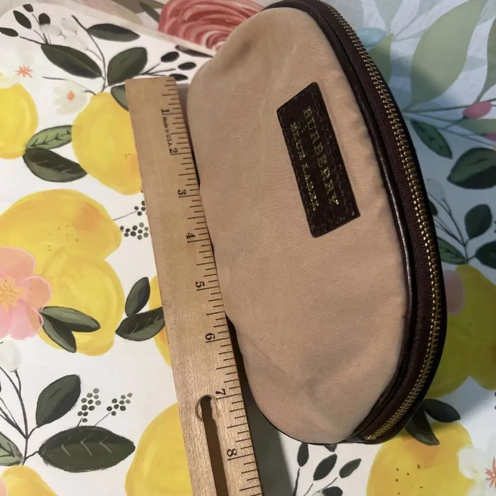 VINTAGE Burberry BLUE LABEL Makeup Cosmetic Bag bag Brown Beige Checkered Inside